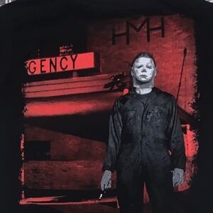 Halloween 2 Horror Movie Men's Black and Red Graphic Tee size Medium